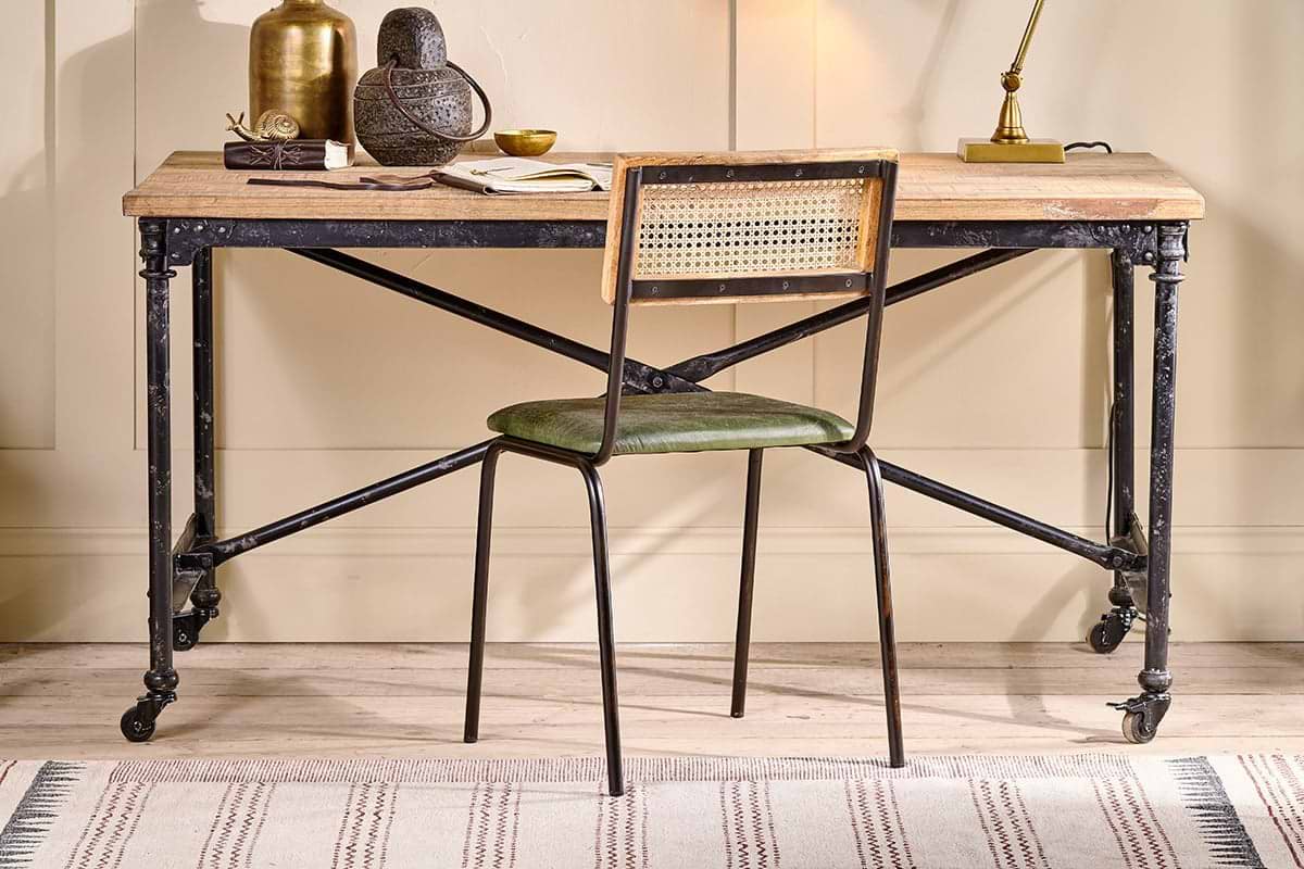 Iswa Leather & Cane Dining Chair - Green