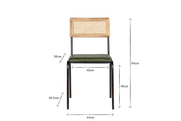 Iswa Leather & Cane Dining Chair - Green