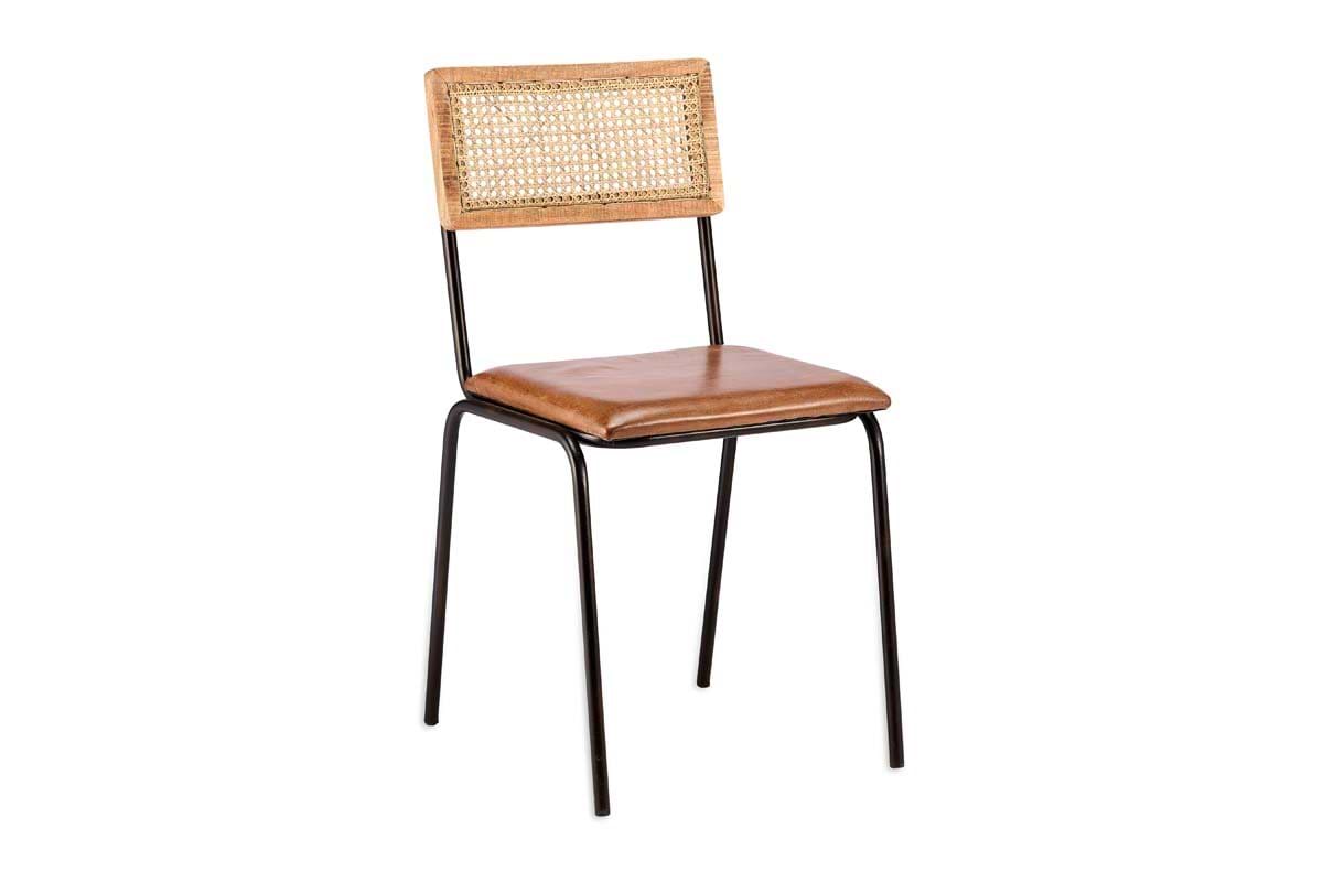 Iswa Leather & Cane Dining Chair - Tan-SEATING-Nkuku