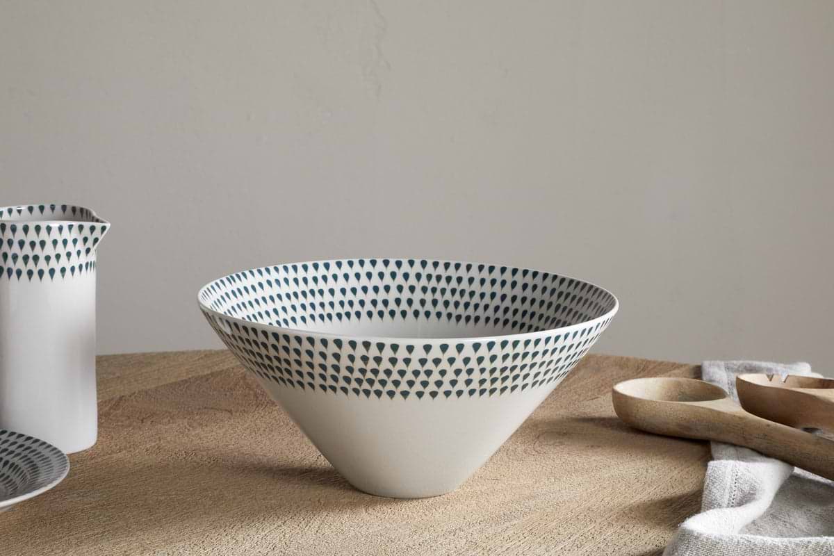 Juniper Drop Serving Bowl - Cream & Juniper - Medium-SERVEWARE-Nkuku