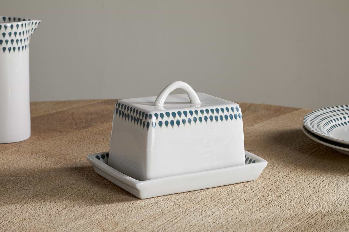 Juniper Drop Butter Dish - Cream & Juniper-KITCHEN & DINING ACCESSORIES-Nkuku