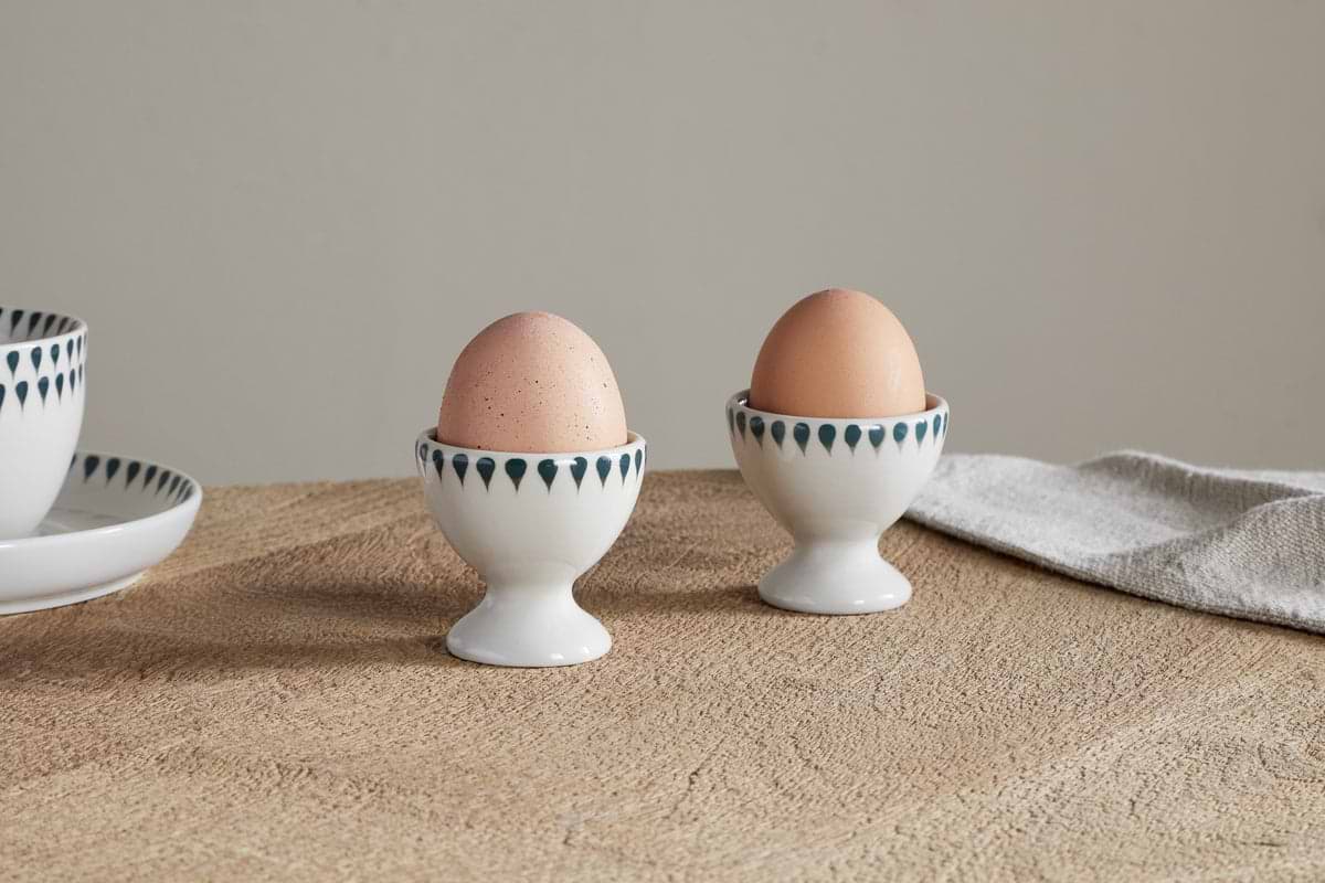 Juniper Drop Egg Cups - Cream & Juniper (Set of 2)-KITCHEN & DINING ACCESSORIES-Nkuku
