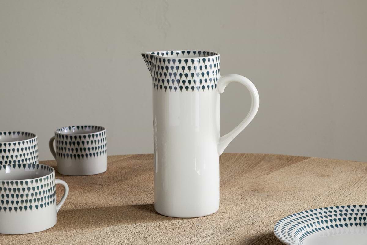 Juniper Drop Jug - Cream & Juniper - Large-SERVEWARE-Nkuku