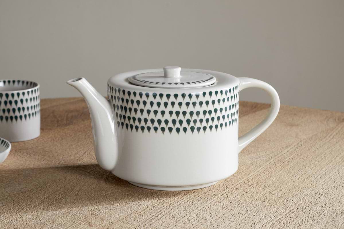 Juniper Drop 4 Person Teapot - Cream & Juniper-TABLEWARE-Nkuku