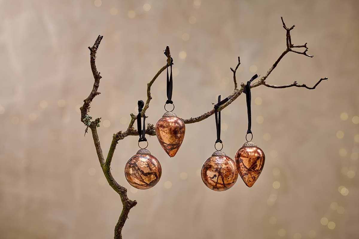 Jalshara Baubles - Antique Copper (Set of 4)-CHRISTMAS DECORATIONS-Nkuku