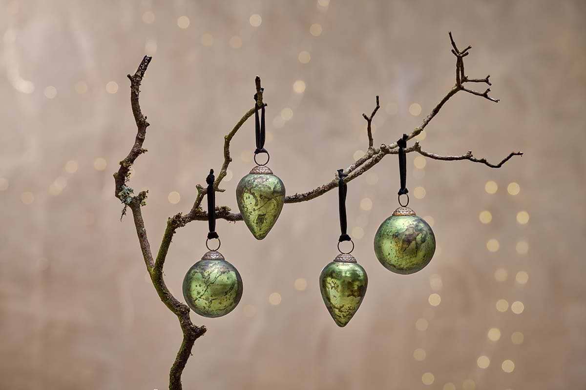 Jalshara Baubles - Moss (Set of 4)-CHRISTMAS DECORATIONS-Nkuku