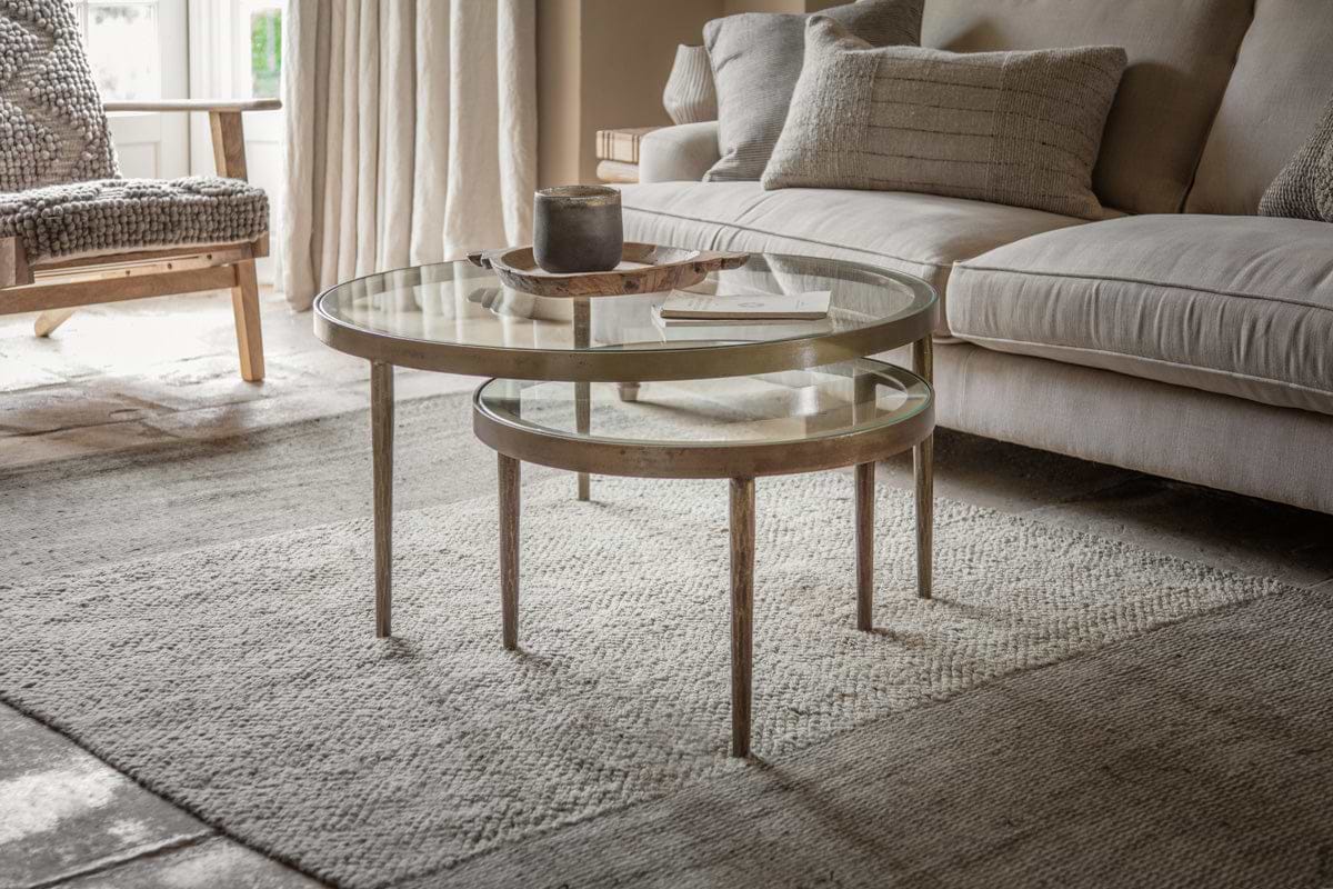 Jiya Iron & Glass Nested Coffee Tables - Brass-TABLES-Nkuku
