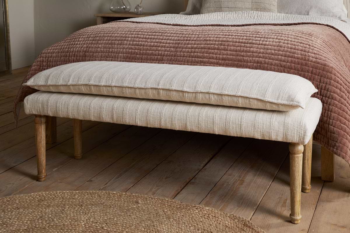 Kiana Cotton Upholstered Bench - Natural-SEATING-Nkuku