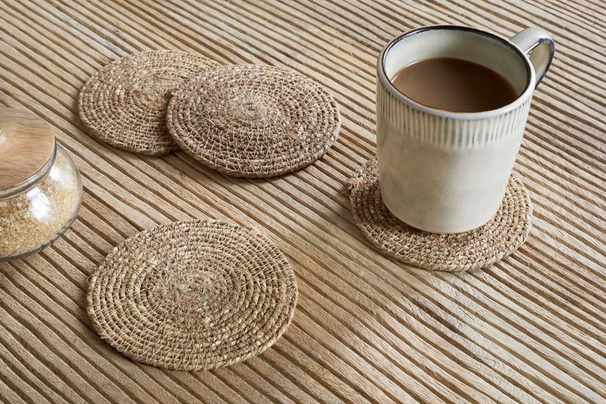 Keso Woven Coasters - Brown (Set of 4)-KITCHEN & DINING ACCESSORIES-Nkuku
