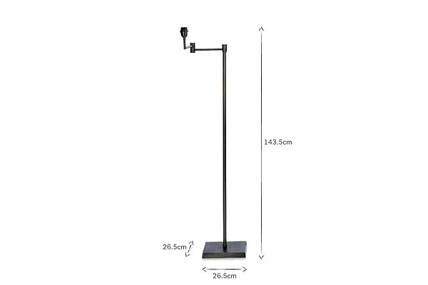The Kara Iron Floor Lamp by nkuku showcases a slender, minimal design with a bronze finish and rectangular base. Standing 143.5 cm tall, it's photographed on a white background to highlight its modern elegance.
