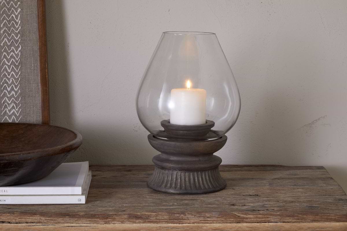 Kawani Mango Wood Lantern - Dark Ash-CANDLES HOLDERS & LANTERNS-Nkuku
