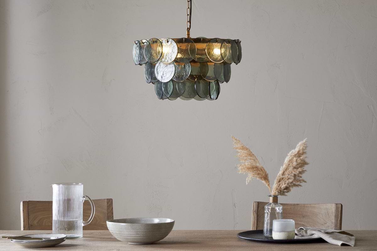 Kagitha Recycled Glass Chandelier - Green-LIGHTS-Nkuku