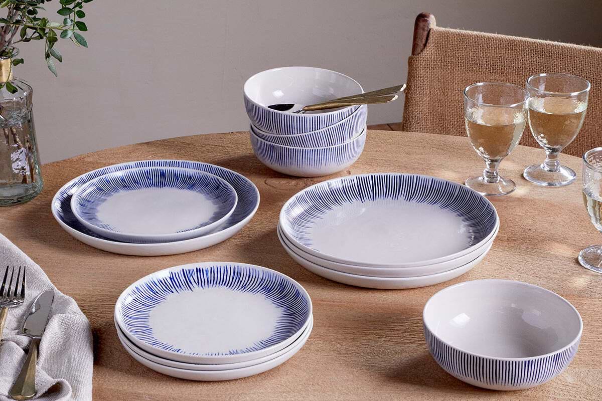 Karuma Dinnerware Set - Blue & White (Set of 12)-TABLEWARE-Nkuku