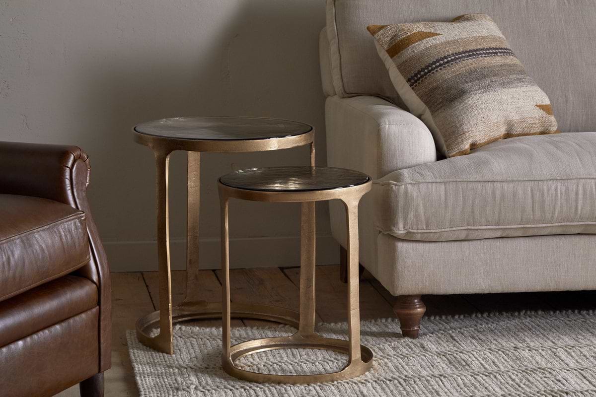Khidki Cast Metal & Glass Nesting Side Tables - Antique Brass