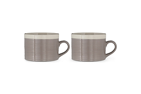 The Kai Mugs - Grey (Set of 2) by nkuku feature contemporary ribbed detail, cream interiors, small loop handles, and a stylish two-tone finish—perfect for modern coffee moments.