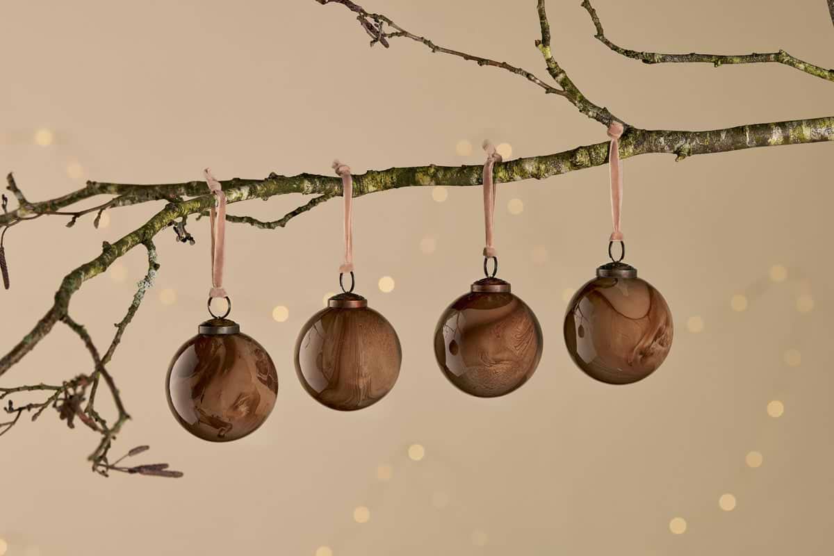 Kancha Baubles - Mocha (Set of 4)-CHRISTMAS DECORATIONS-Nkuku
