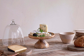 Kannati Mango Wood & Glass Cheese Stand - Clear