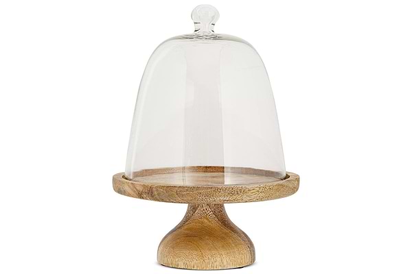 Kannati Mango Wood & Glass Cheese Stand - Clear