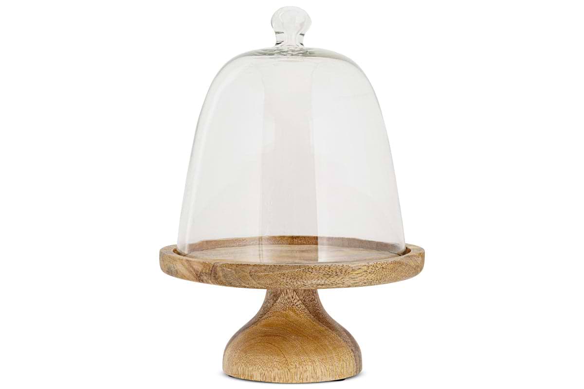 Kannati Mango Wood & Glass Cheese Stand - Clear