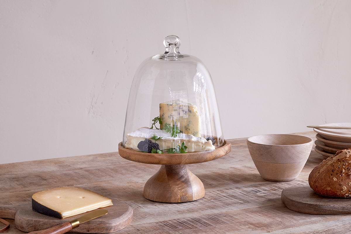 Kannati Mango Wood & Glass Cheese Stand - Clear-SERVEWARE-Nkuku