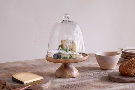 Kannati Mango Wood & Glass Cheese Stand - Clear