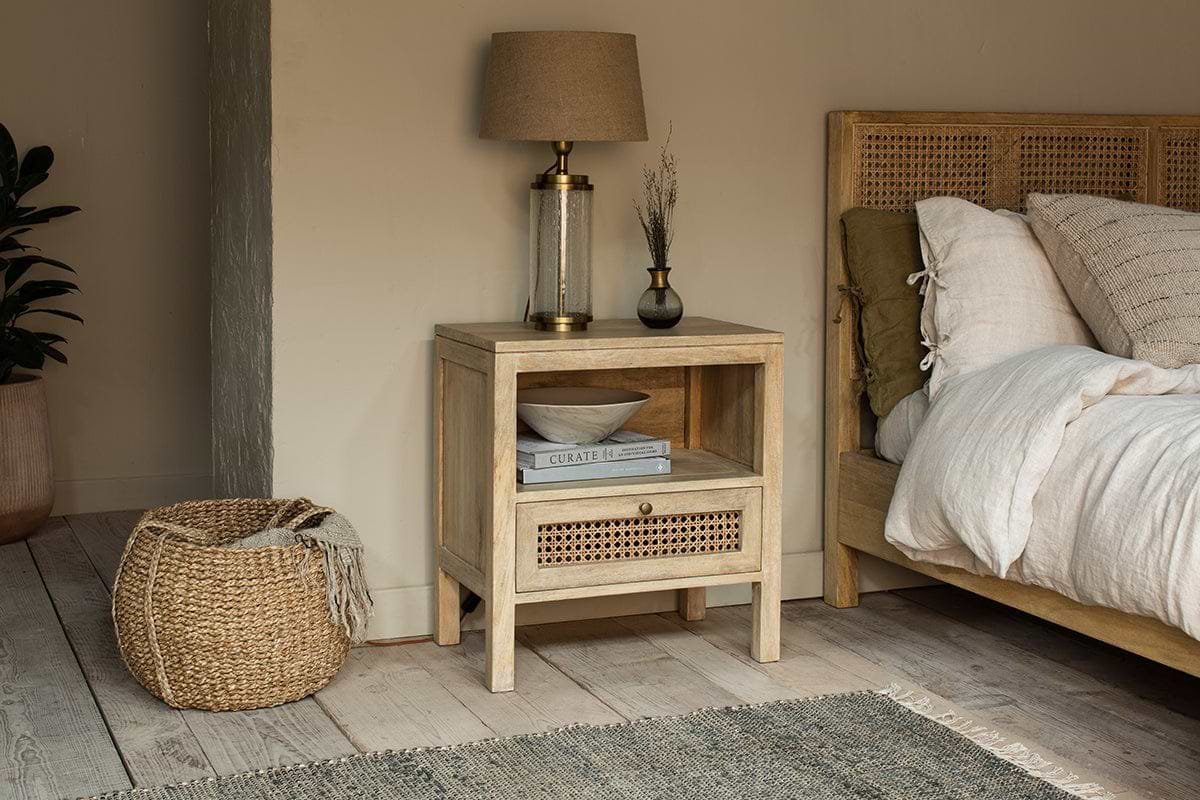 Kanz Mango Wood Bedside Table-BEDROOM FURNITURE-Nkuku