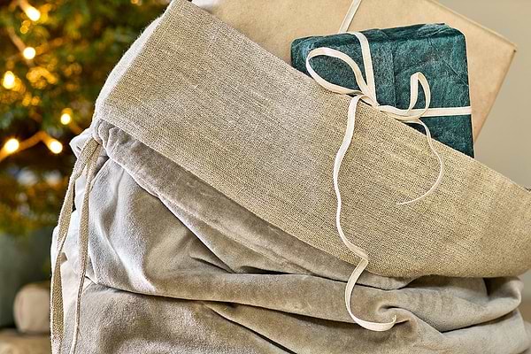Karru Cotton Velvet Sack - Light Grey-CHRISTMAS DECORATIONS-Nkuku