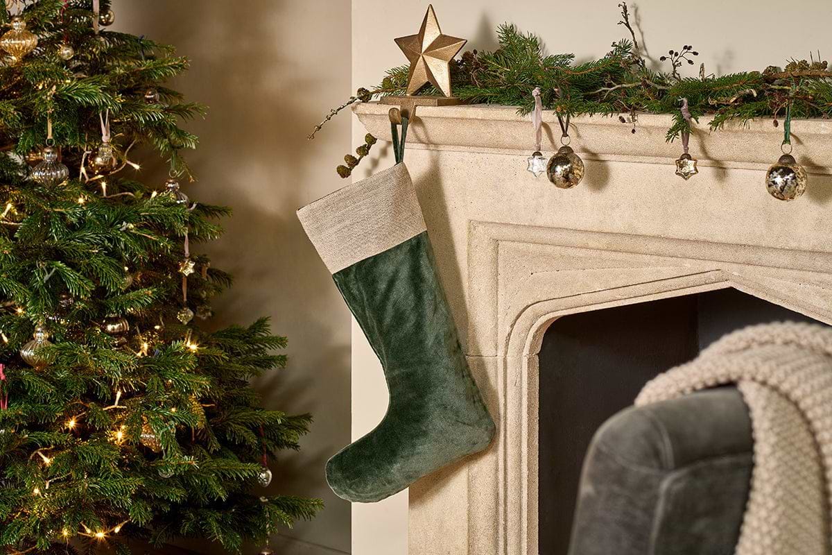 Karru Cotton Velvet Stocking - Forest Green-CHRISTMAS DECORATIONS-Nkuku