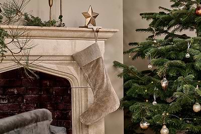 Karru Cotton Velvet Stocking - Light Grey-CHRISTMAS DECORATIONS-Nkuku