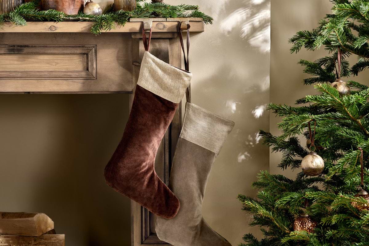 Karru Cotton Velvet Stocking - Rich Mocha-CHRISTMAS DECORATIONS-Nkuku