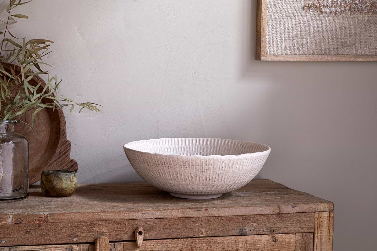 Kayanna Ceramic Decorative Bowl - White-DECORATIVE ACCESSORIES-Nkuku