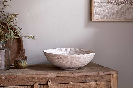 Kayanna Ceramic Decorative Bowl - White-DECORATIVE ACCESSORIES-Nkuku