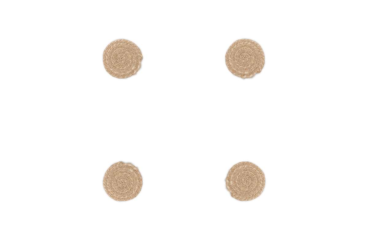The Keso Woven Coasters by nkuku (Set of 4) in natural banana fibre are arranged in a neat square on a white background—perfect minimalist table decor.