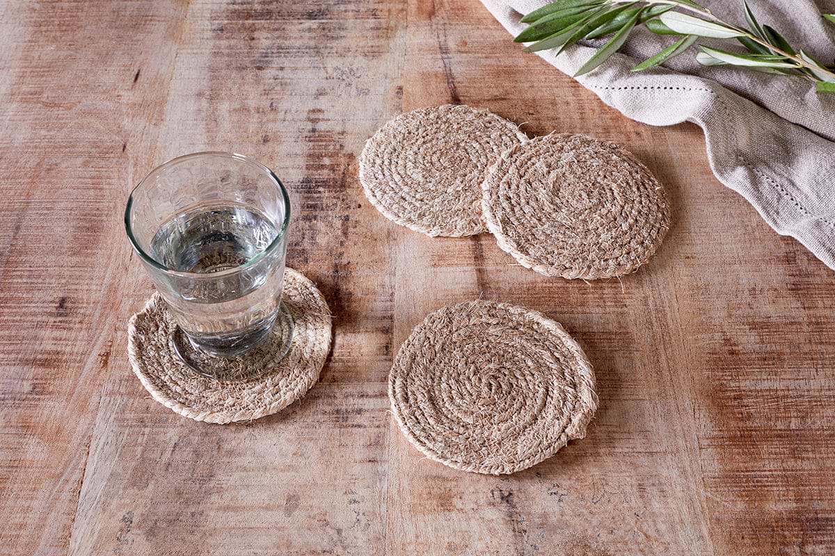 Keso Woven Coasters - Natural - (Set of 4)-KITCHEN & DINING ACCESSORIES-Nkuku