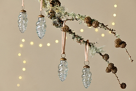 Khol Shell Baubles - Clear Antique - (Set of 4)-CHRISTMAS DECORATIONS-Nkuku