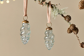 Khol Shell Baubles - Clear Antique - (Set of 4)-CHRISTMAS DECORATIONS-Nkuku