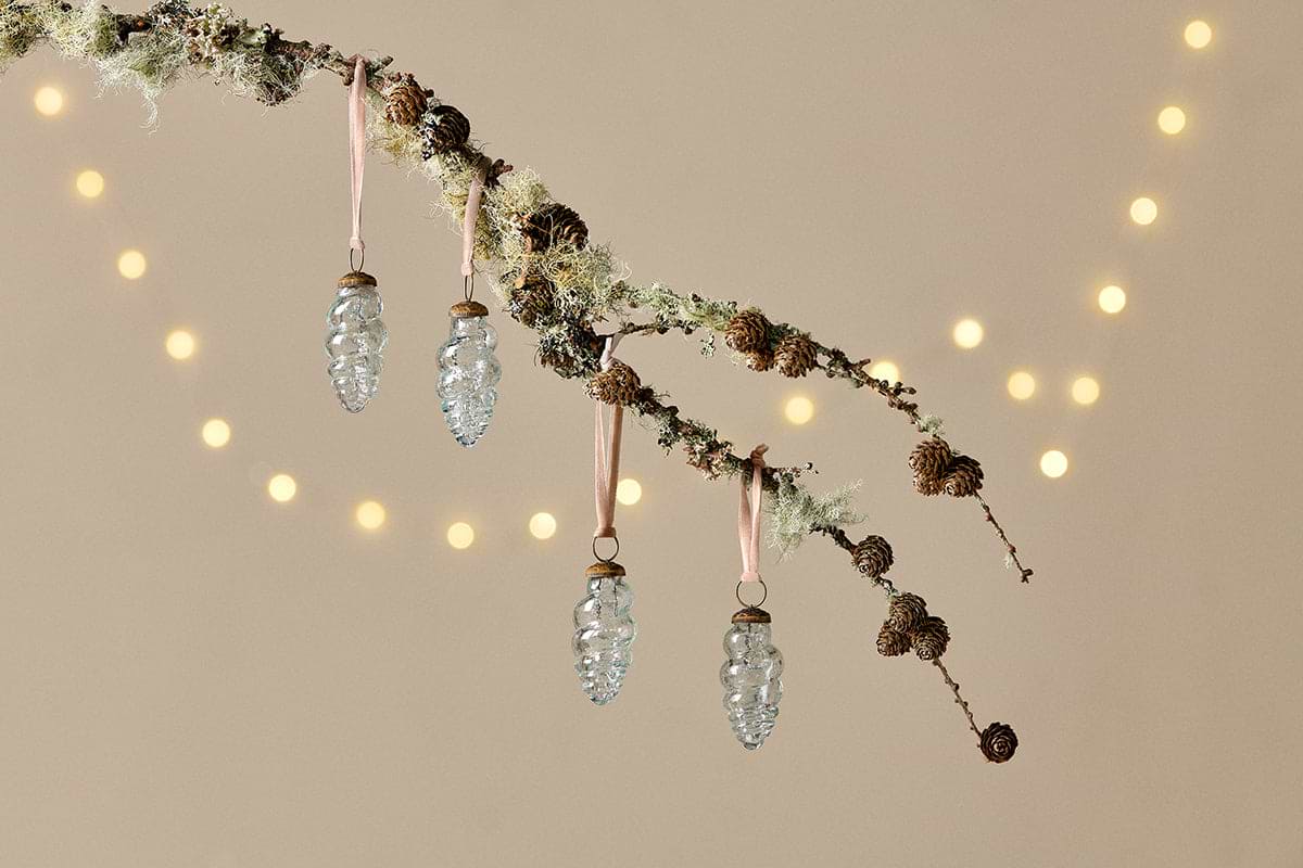 Khol Shell Baubles - Clear Antique - (Set of 4)-CHRISTMAS DECORATIONS-Nkuku