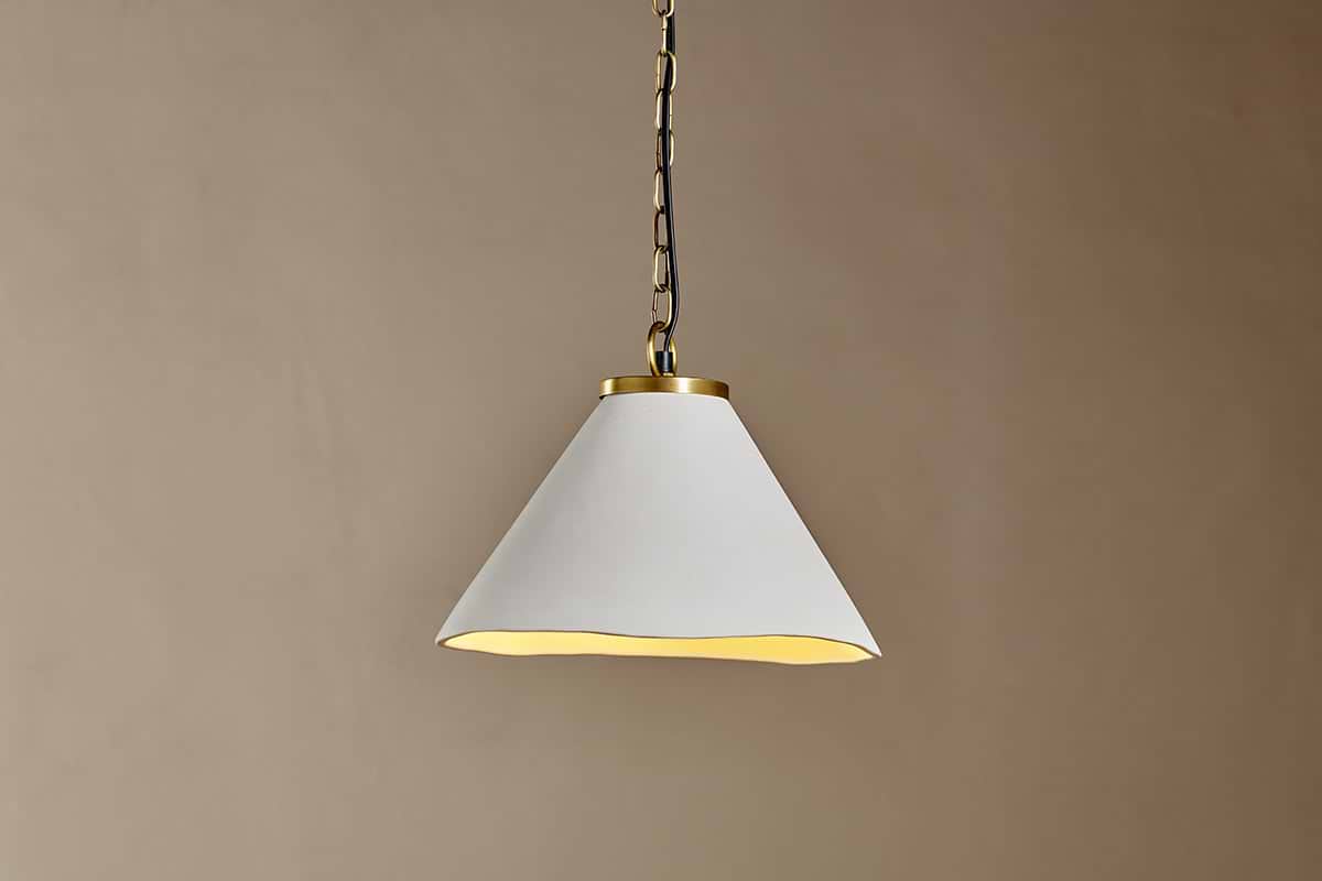 Kiara Organic Shape Ceramic Pendant Light - Off White & Antique Brass-LIGHTS-Nkuku