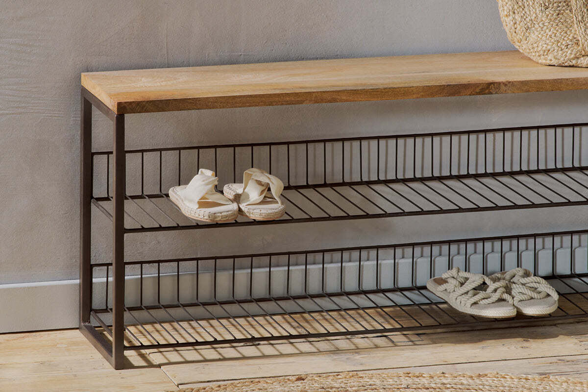 Kiyoma Iron & Wood Low Standing Shelves - Natural – Nkuku