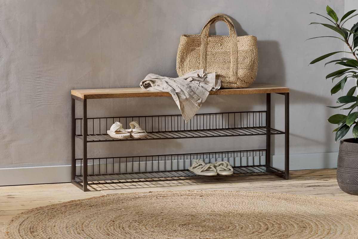 Kiyoma Iron & Wood Low Standing Shelves - Natural-SEATING-Nkuku