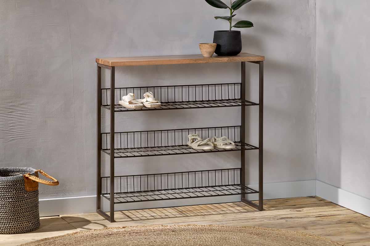 Kiyoma Iron & Wood Tall Standing Shelves - Natural-STORAGE FURNITURE-Nkuku