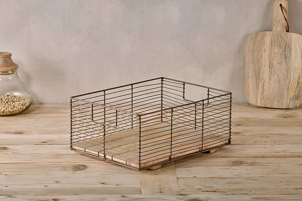 Kochi Iron & Mango Wood Baskets - Brown (Set of 2)