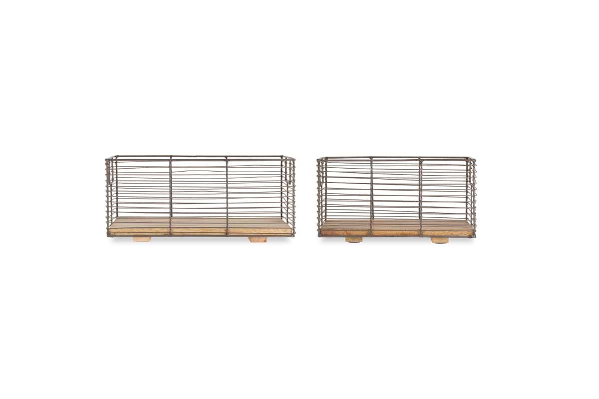 Kochi Iron & Mango Wood Baskets - Brown (Set of 2)