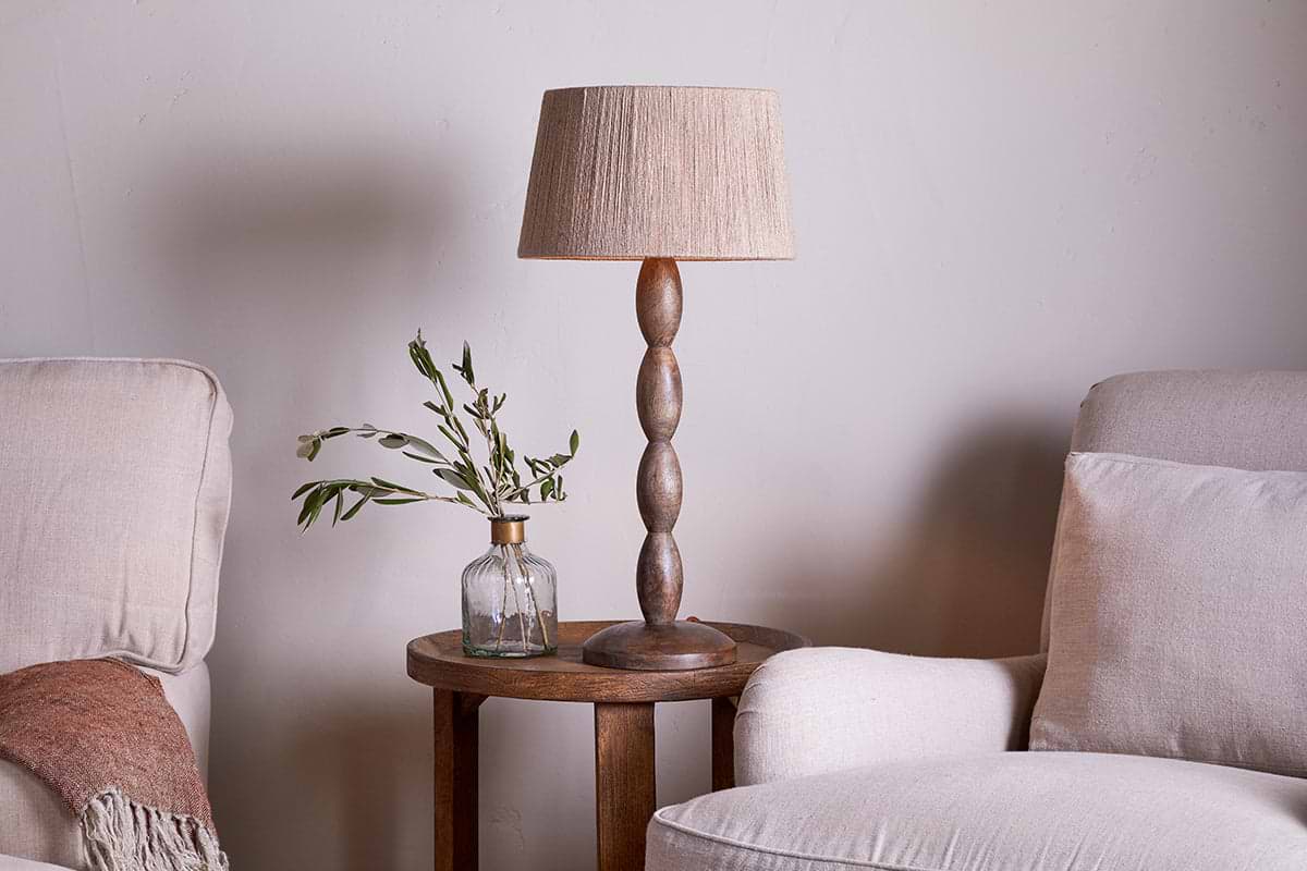 Konali Mango Wood Table Lamp - Ash Stain-LAMPS-Nkuku