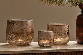 Konara Glass Tealight Holder - Copper Smoke