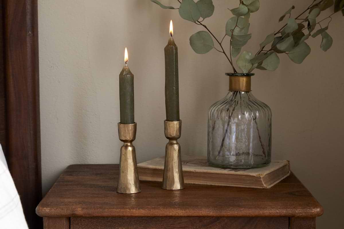 Lokoja Candle Holder - Antique Brass (Set of 2)-CANDLES HOLDERS & LANTERNS-Nkuku