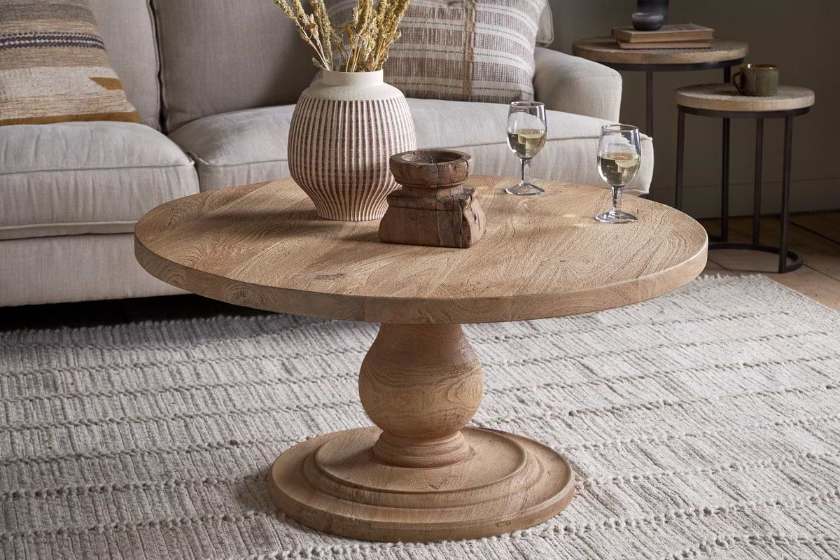 Laya Round Carved Coffee Table - Natural-TABLES-Nkuku
