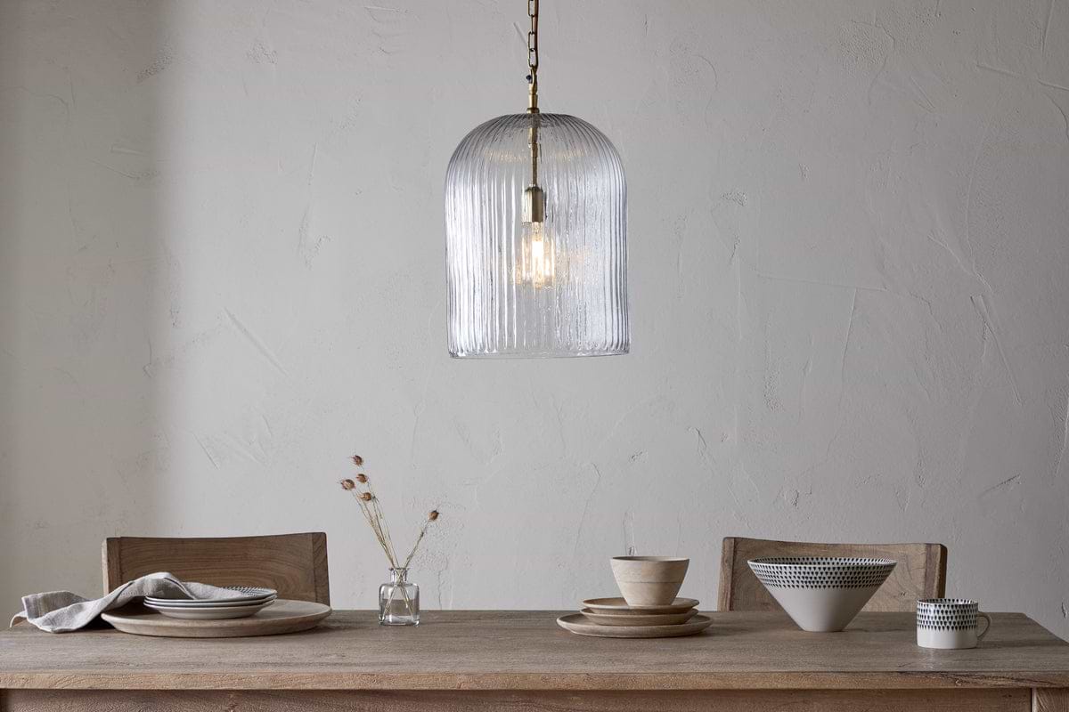 Lumina Fluted Recycled Glass Pendant - Clear-LIGHTS-Nkuku