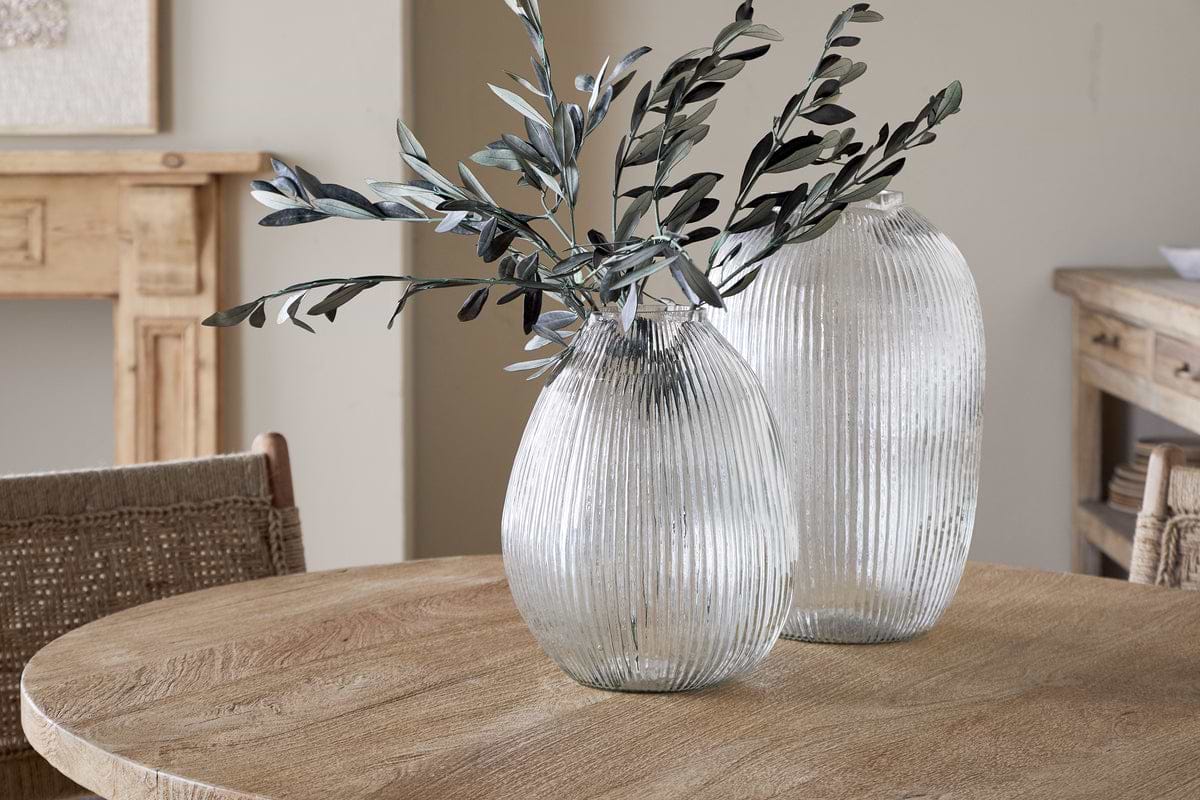 Linsy Ribbed Glass Vase - Clear-VASES & PLANTERS-Nkuku