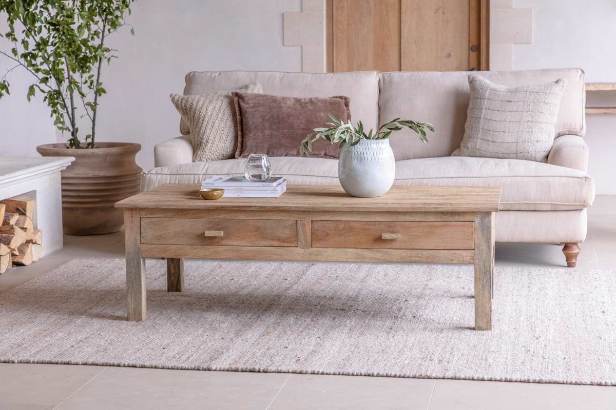 Laali Grooved Mango Wood Coffee Table - Natural-TABLES-Nkuku